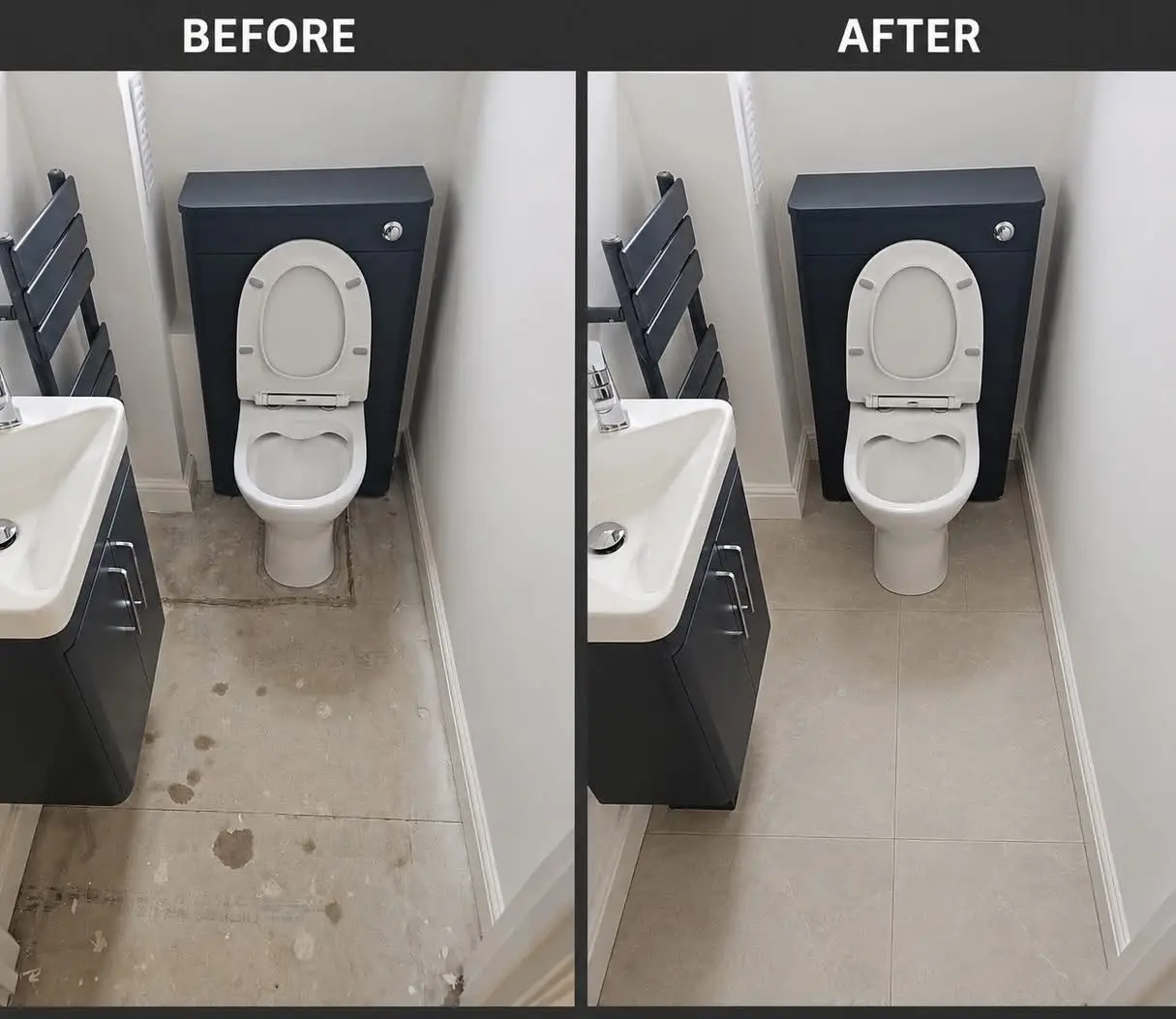 Builders clean removing construction dust, before and after