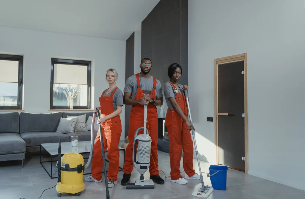 Commercial cleaning team equipped for office, retail and public sector cleaning
