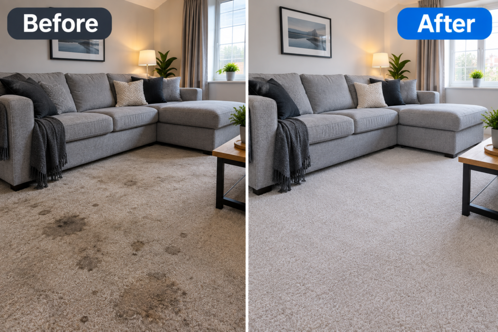 Carpet and sofa cleaning Manchester before and after