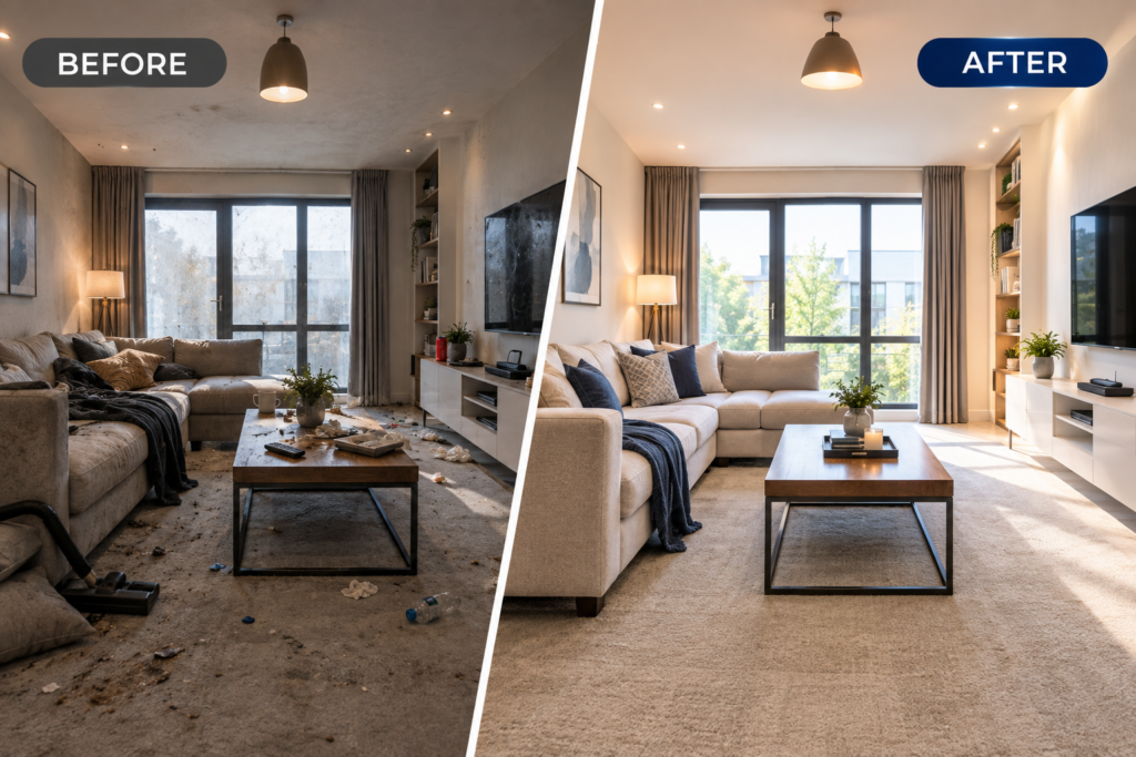 nd of tenancy cleaning Manchester before and after living room